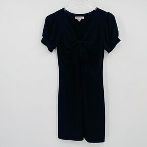 BCBGeneration Size Small Black Puff Sleeve Knitted Neckline Mini Stretch Dress